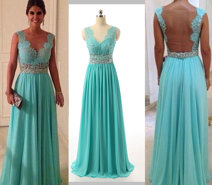 Turquoise Blue Prom Dress- Long Prom Dresses- Lace Prom Dress ...